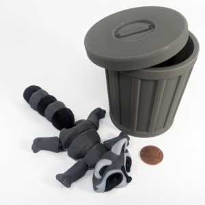 Adorable 3D Printed Raccoon and Trash Can Set