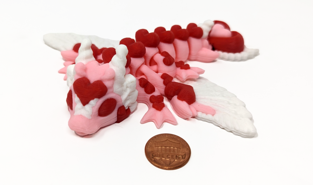 Cute 3D Printed Articulated Heart Dragon - the perfect Valentine's Day present!